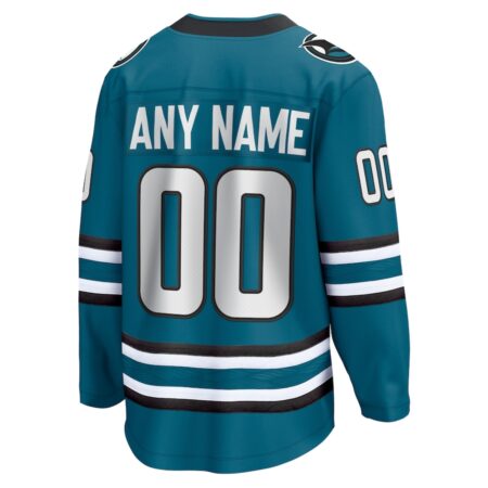 Men's San Jose Sharks Fanatics Teal Home Breakaway Custom Jersey - Image 3