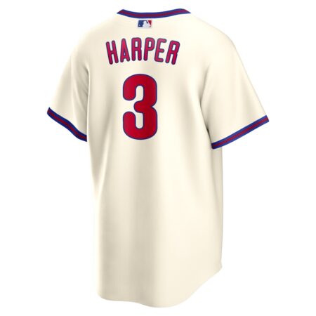 Men's Philadelphia Phillies Bryce Harper Nike Cream Alternate Replica Player Name Jersey - Image 3